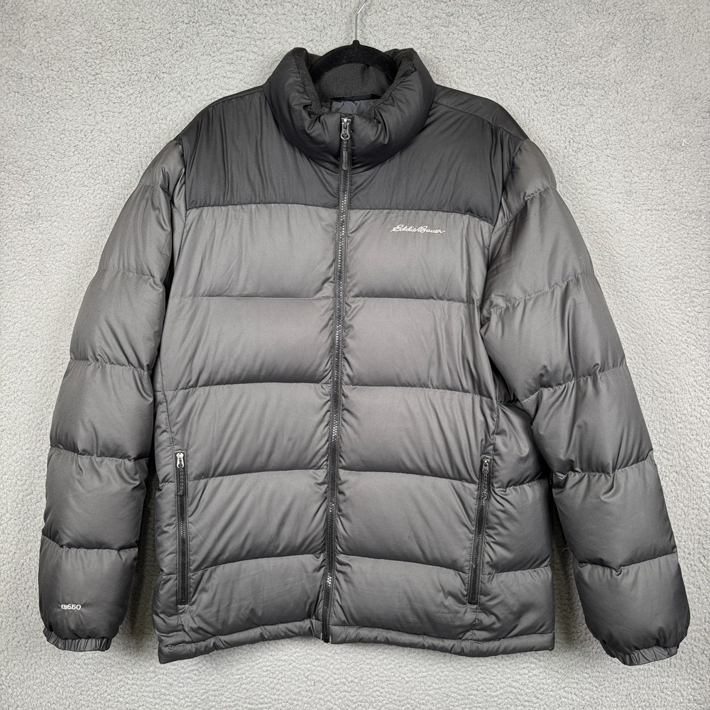 Eddie Bauer Coat Mens L Gray Puffer EB650 Down Fill Warm Winter Outdoor Everyday